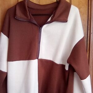 SHEIN Two-Tone Brown and Cream Hoodie